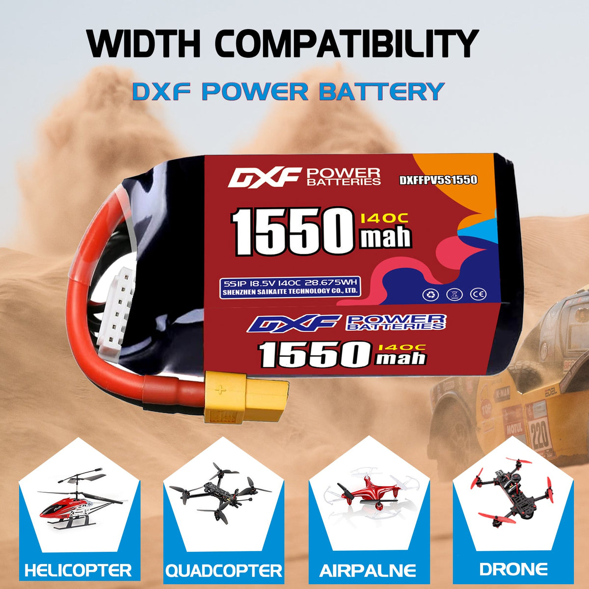 DXF 5S 18.5V 1550mAh 140C LiPo Battery for FPV Micro Drones (PH2.0 / JST / XT30 / SM / XT60 / EC5 / XT90 Options)