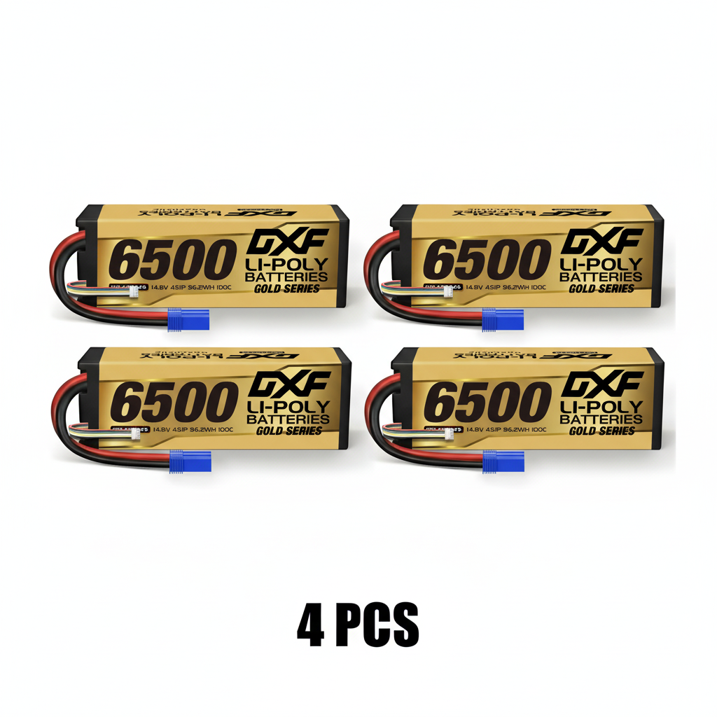 DXF Gold Series 4S 14.8V 6500mAh 100C Graphene Hardcase LiPo Battery with EC5 & 10AWG Wire (1-6 Pack)