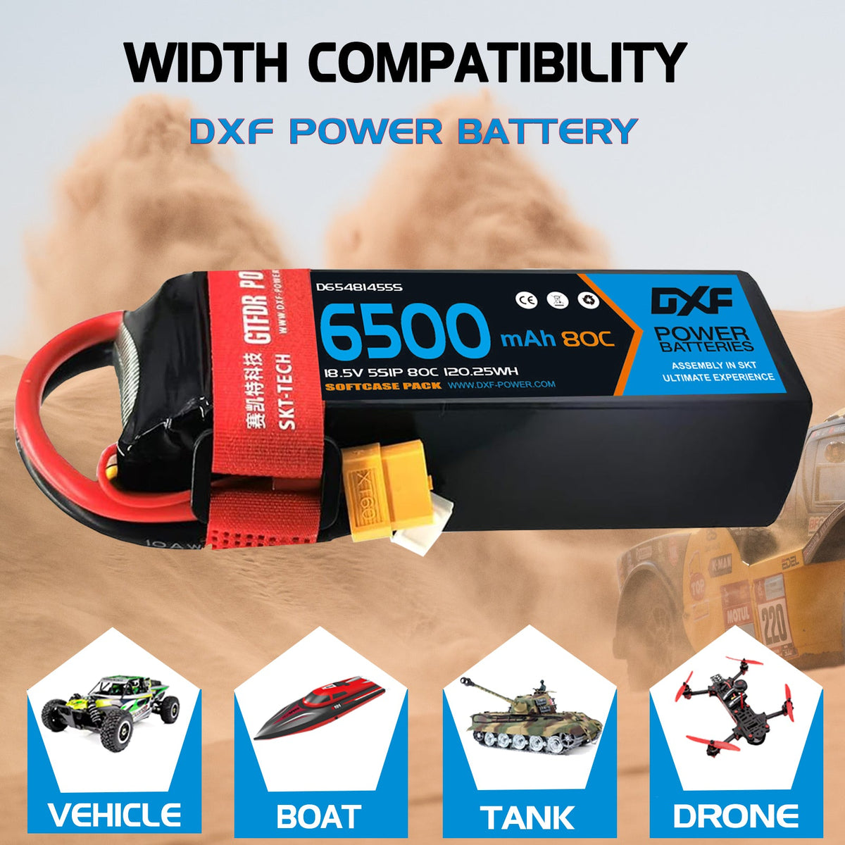 DXF Lipo Battery 5S 18.5V 6500mAh 80C Graphene Softcase with EC5 / T / TRX / XT60 / XT90 / XT150 / Q8s Plug for RC 1/8 1/10 Buggy Truck Car Off-Road Drone