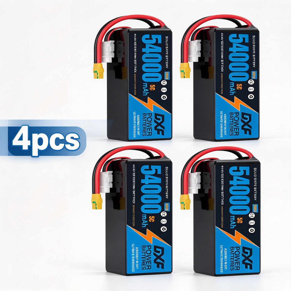 DXF SEMI-SOLID 12S 44.4V 54000mAh 5C Soft Case LiPo Battery with 8AWG Wire for Toy Cars, Boats, UAVs & Drones (1-6 Pack)