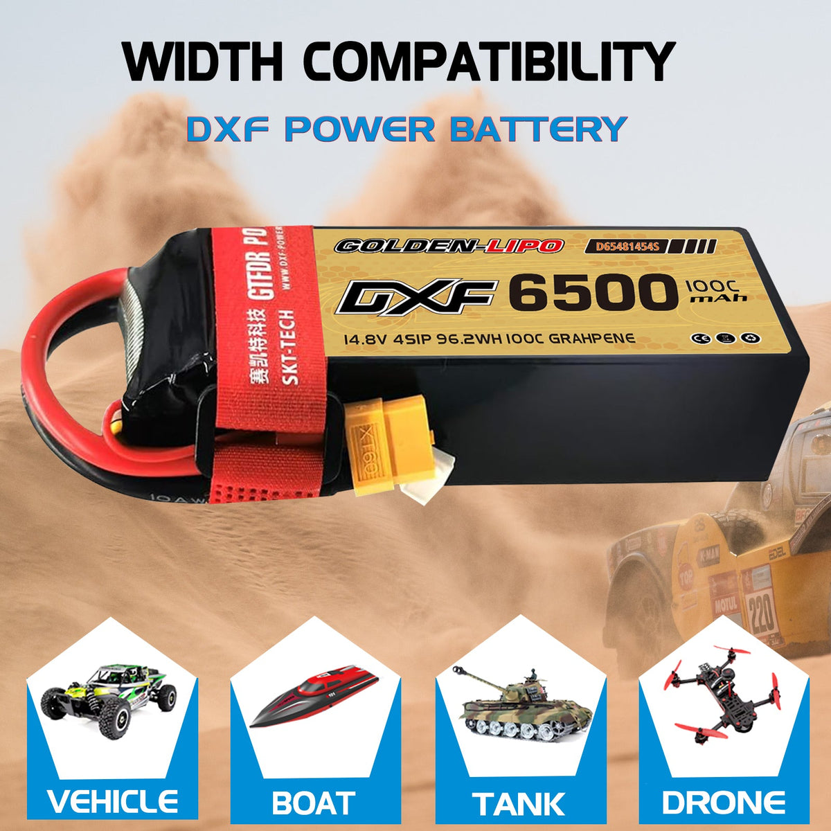 DXF Lipo Battery 4S 14.8V 6500mAh 100C Graphene Softcase with EC5 / T / TRX / XT60 / XT90 / XT150 / Q8s Plug for RC 1/8 1/10 Buggy Truck Car Off-Road Drone