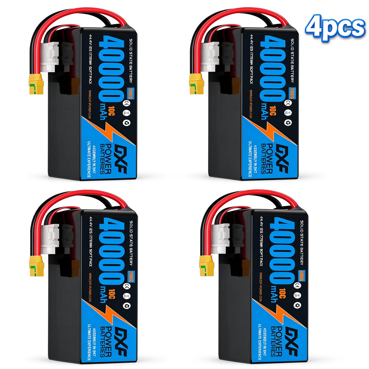 DXF SEMI-SOLID 12S 44.4V 40000mAh 10C Soft Case LiPo Battery with 8AWG Wire for Toy Cars, Boats, UAVs & Drones (1-6 Pack)
