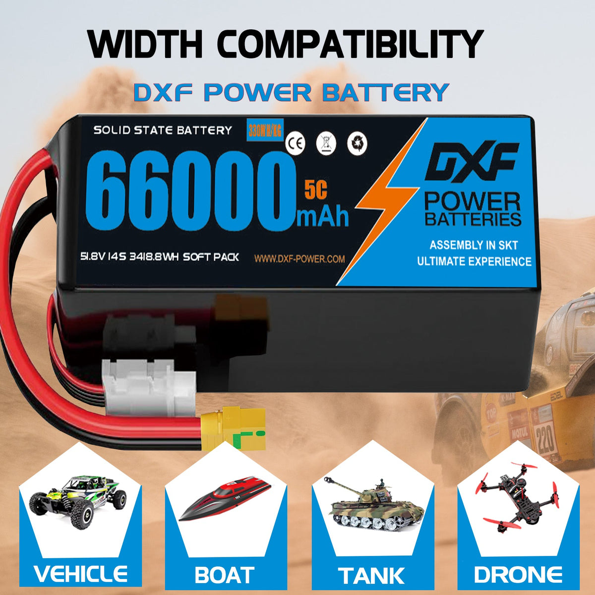 (CN)DXF 14S Lipo Battery 51.8V 10C 66000mAh Soft Case Battery  for Drone UAV FPV Car Truck Tank RC Semi solidstate Battery Racing Hobby