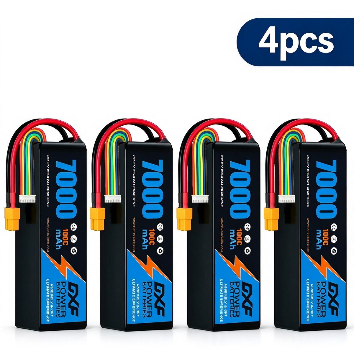 DXF 6S 22.2V 7000mAh 100C Softcase LiPo Battery with XT60 & 10AWG Wire for 1/8 RC Cars (1-6 Pack)