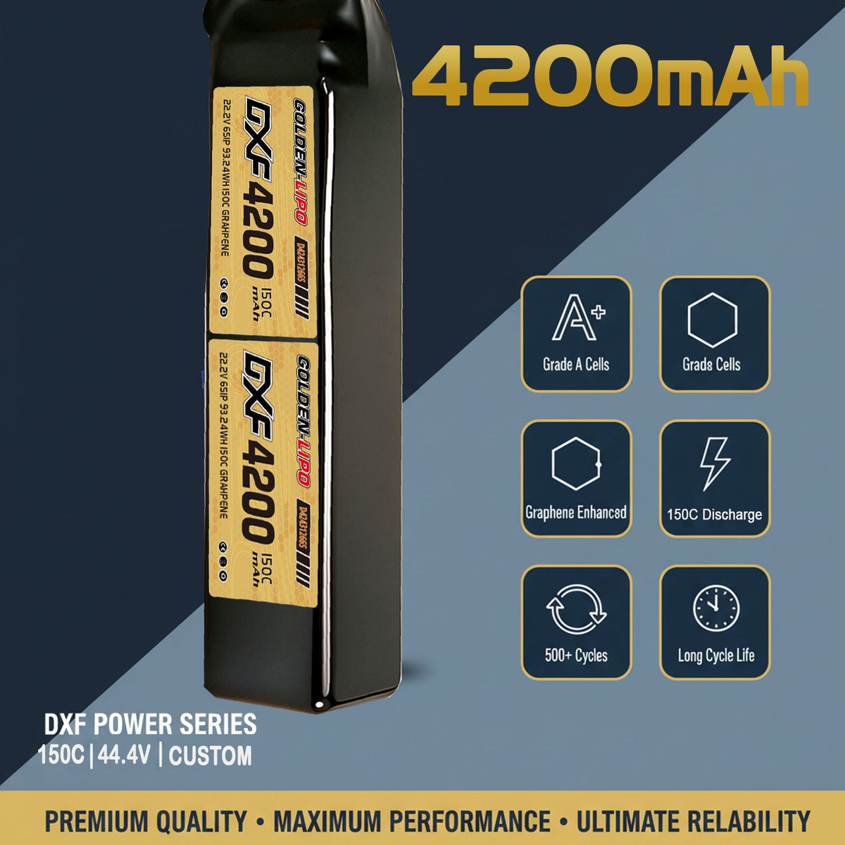 DXF Lipo Battery 12S 44.4V 4200mAh 150C GoldSeries Graphene Softcase with EC5 / T / TRX / XT60 / XT90 / XT150 / Q8s Plug for RC 1/8 1/10 Buggy Truck Car Off-Road Drone