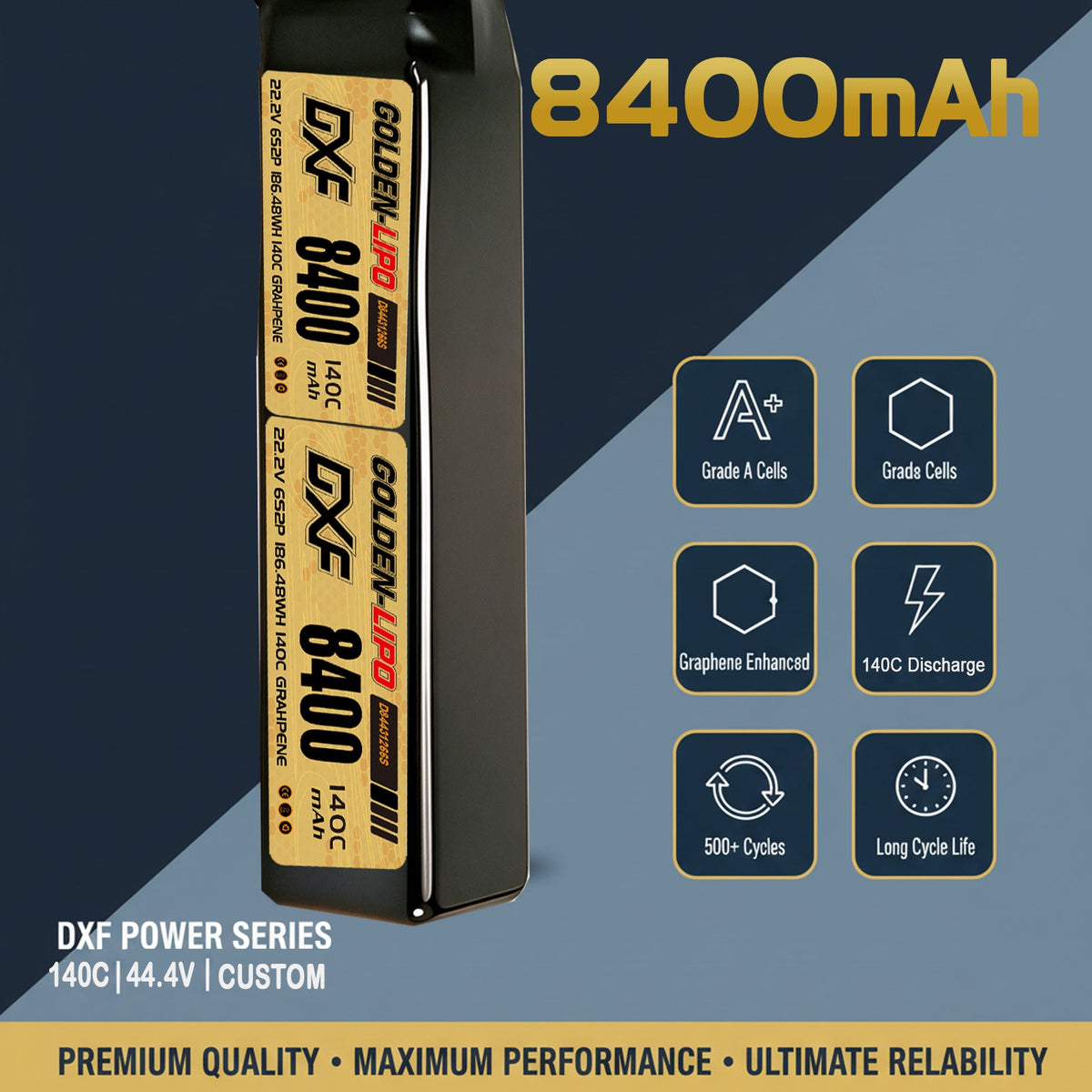 DXF Lipo Battery 12S 44.4V 8400mAh 140C GoldSeries Graphene Softcase with EC5 / T / TRX / XT60 / XT90 / XT150 / Q8s Plug for RC 1/8 1/10 Buggy Truck Car Off-Road Drone