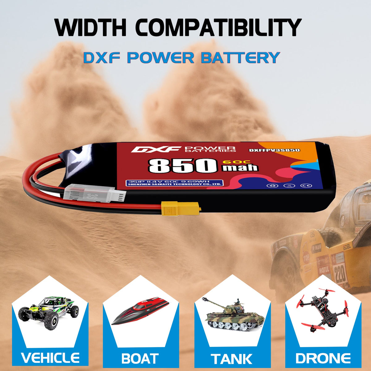 DXF LiPo Battery 4S HV 15.2V 850mAh 60C with PH2.0 / JST / XT30 / SM / XT60 / EC5 / XT90 for FPV Drone Whoop Micro Racing