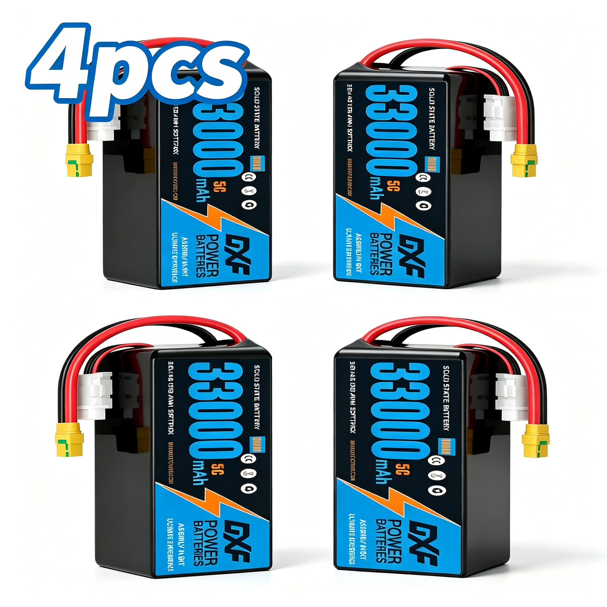 DXF SEMI-SOLID 14S 51.8V 33000mAh 5C Soft Case LiPo Battery with 8AWG Wire for Toy Cars, Boats, UAVs & Drones (1-6 Pack)