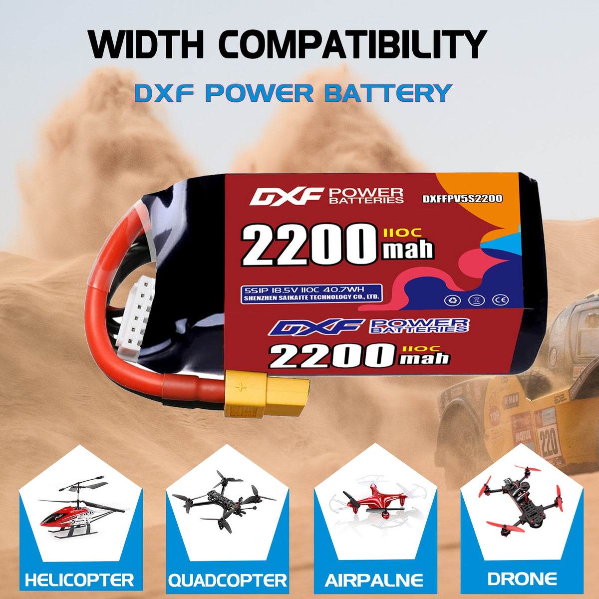 DXF LiPo Battery 5S 18.5V 2200mAh 110C with PH2.0 / JST / XT30 / SM / XT60 / EC5 / XT90 for FPV Drone Whoop Micro Racing