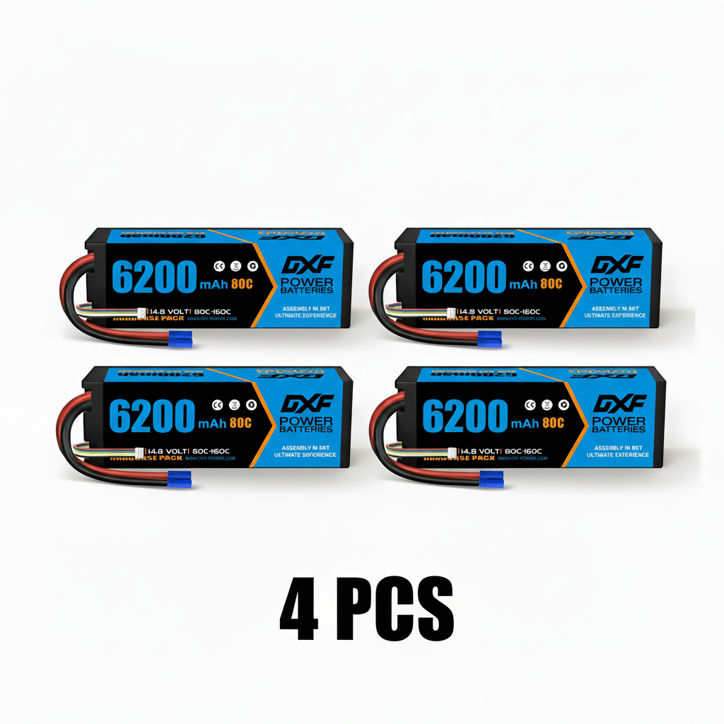 DXF 4S 14.8V 6200mAh 80C Hardcase LiPo Battery with 10AWG EC5 for 1/8 1/10 RC Cars, Trucks, Buggies (1-6 Pack Available)