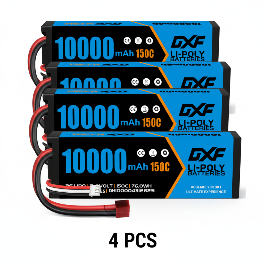 DXF Blue Version 2S HV 7.6V 10000mAh 150C Hardcase LiPo Battery with Deans T-Plug & 10AWG Wire (1-6 Pack)