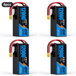 DXF 6S 22.8V 12000mAh 100C Soft Case LiPo Battery with 8AWG Wire for Toy Cars, Boats, UAVs & Drones (1-6 Pack)