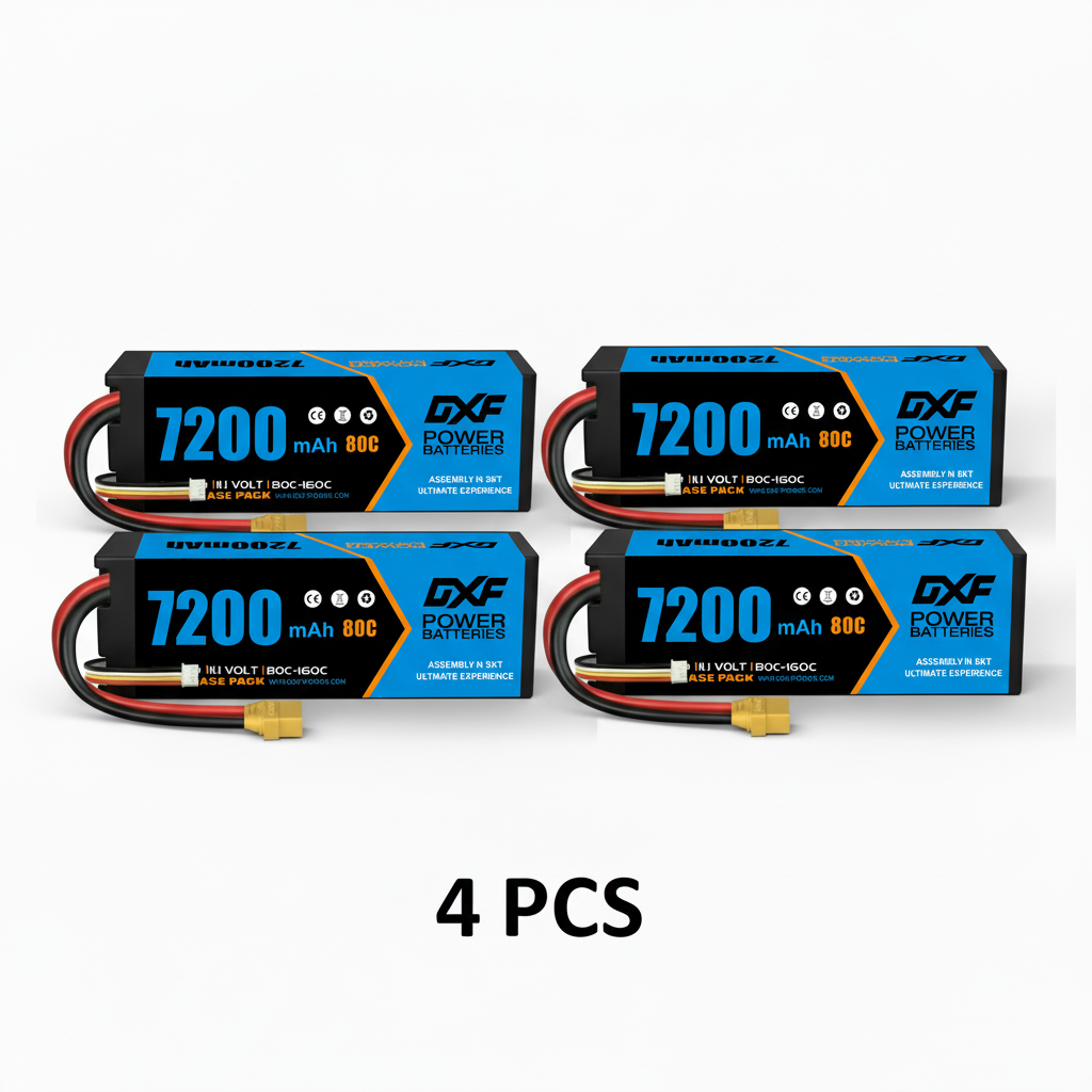 DXF 3S 11.1V 7200mAh 80C Hardcase LiPo Battery with 10AWG XT90 for 1/8 1/10 RC Cars, Trucks, Buggies (1-6 Pack Available)