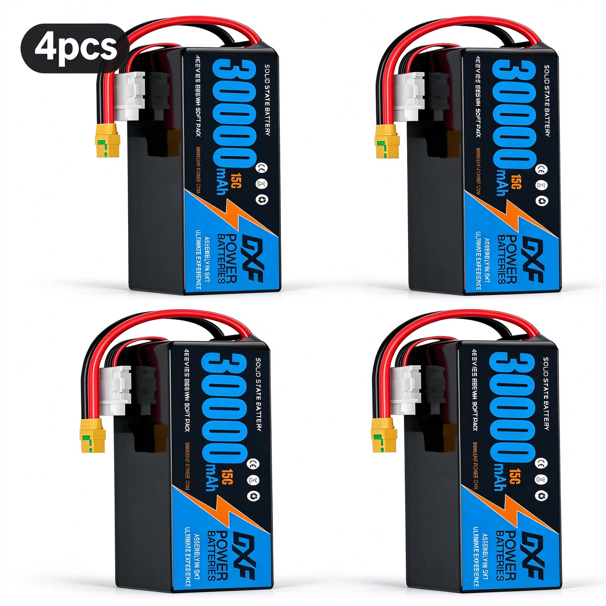 DXF SEMI-SOLID 12S 46.2V 30000mAh 15C Soft Case LiPo Battery with 8AWG Wire for Toy Cars, Boats, UAVs & Drones (1-6 Pack)