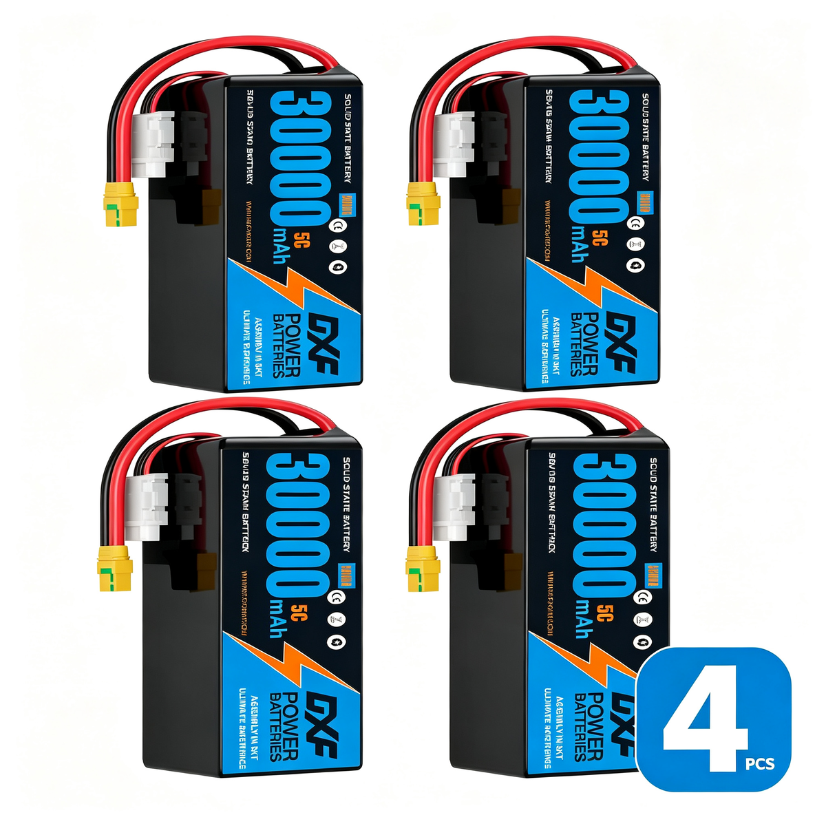 DXF SEMI-SOLID 14S 51.8V 30000mAh 5C Soft Case LiPo Battery with 8AWG Wire for Toy Cars, Boats, UAVs & Drones (1-6 Pack)