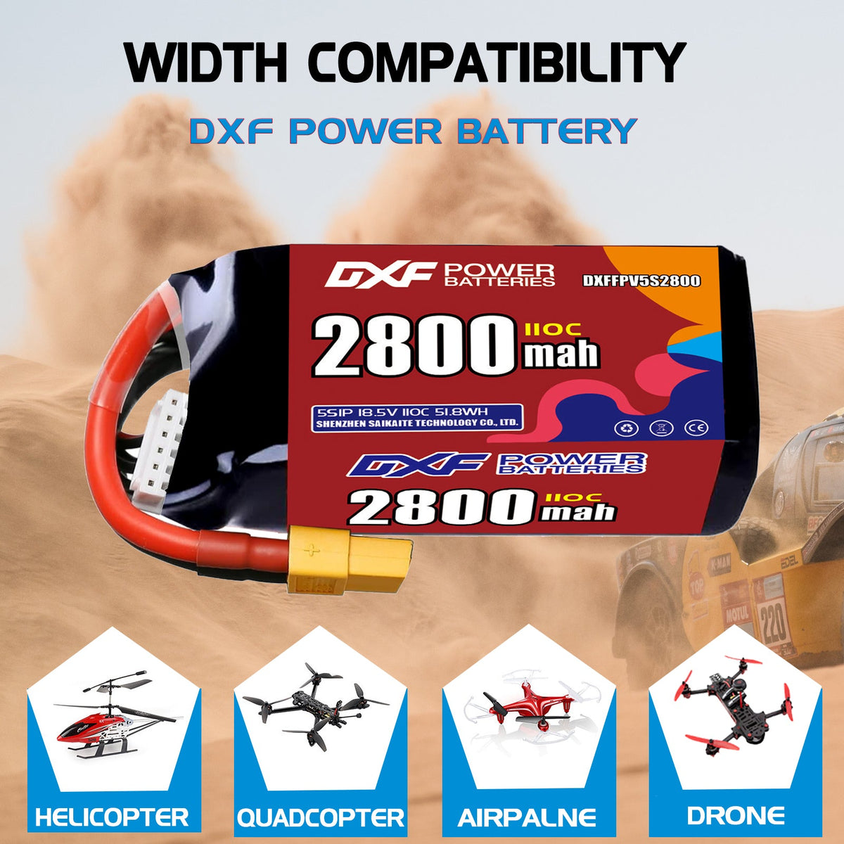 DXF 6S 22.8V 650mAh 120C LiPo Battery for FPV Micro Drones (PH2.0 / JST / XT30 / SM / XT60 / EC5 / XT90 Options)