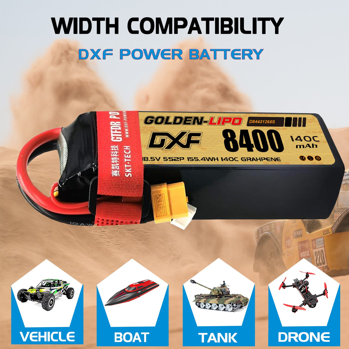 DXF LiPo Battery 5S 18.5V 8400mAh 140C Graphene Softcase with EC5 / T / TRX / XT60 / XT90 / XT150 / Q8s Plug for RC 1/8 1/10 Buggy Truck Car Off-Road Drone