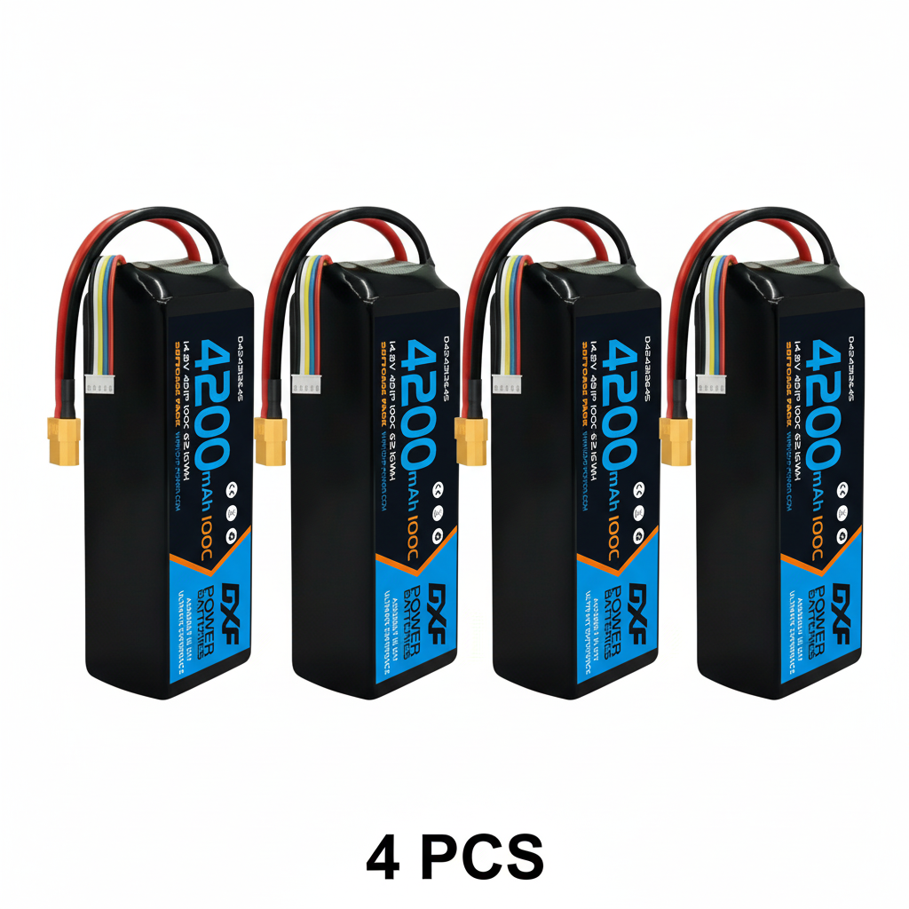 DXF 4S 14.8V 4200mAh 100C Graphene Soft Case LiPo Battery with XT60 Plug for Drones, Airplanes, Boats & RC Cars (2, 4, 6 Pack Available)