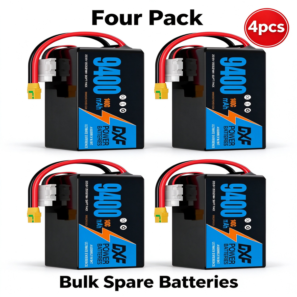 DXF 6S 22.8V 9400mAh 100C Soft Case LiPo Battery with 10AWG Wire for Toy Cars, Boats, UAVs & Drones (1-6 Pack)