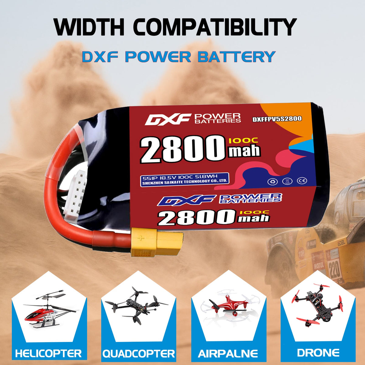 DXF 5S 18.5V 2800mAh 100C LiPo Battery for FPV Micro Drones (PH2.0 / JST / XT30 / SM / XT60 / EC5 / XT90 Options)