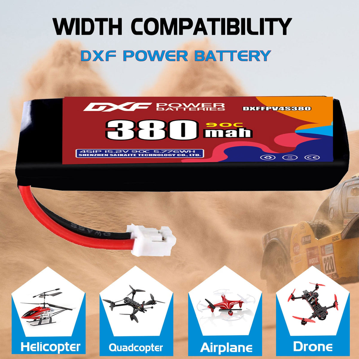 DXF 4S 15.2V 530mAh 90C LiPo Battery for FPV Micro Drones (PH2.0 / JST / XT30 / SM / XT60 / EC5 / XT90 Options)