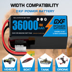DXF SEMI-SOLID 12S 46.2V 36000mAh 15C Soft Case LiPo Battery with 8AWG Wire for Toy Cars, Boats, UAVs & Drones (1-6 Pack)