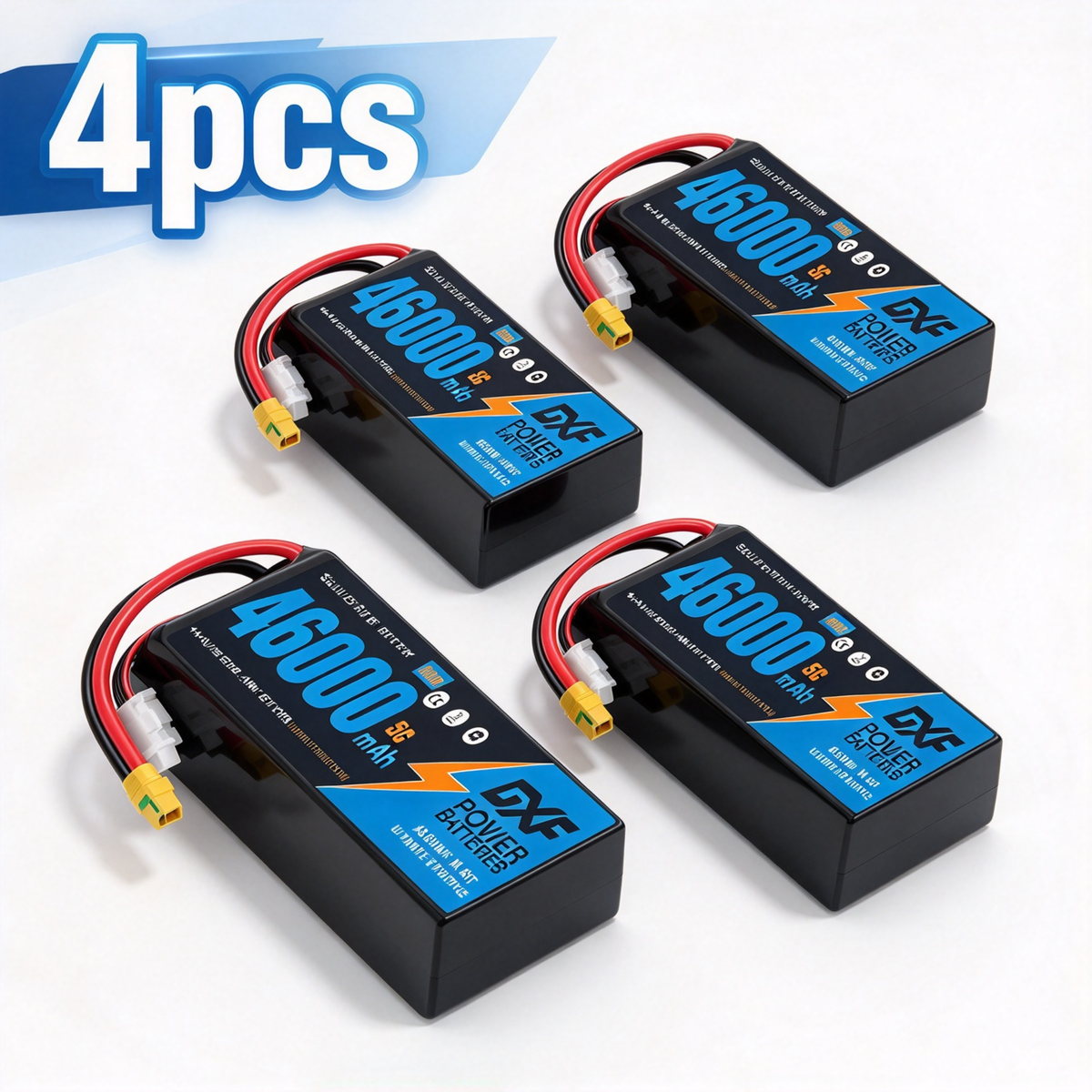 DXF SEMI-SOLID 12S 44.4V 46000mAh 5C Soft Case LiPo Battery with 8AWG Wire for Toy Cars, Boats, UAVs & Drones (1-6 Pack)