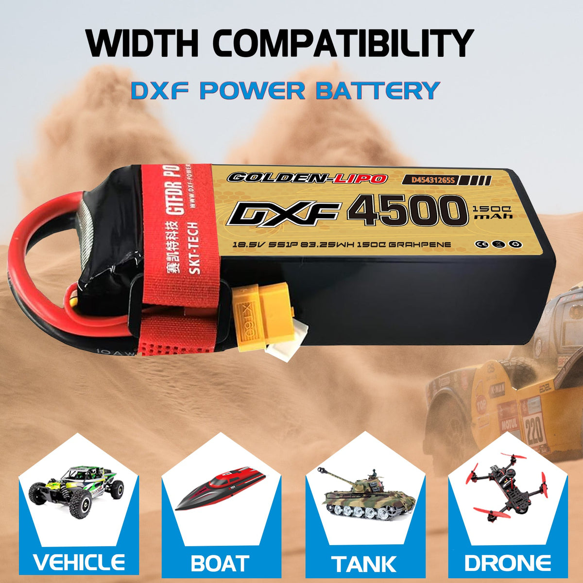 DXF Lipo Battery 5S 18.5V 4500mAh 150C GoldSeries Graphene Softcase with EC5 / T / TRX / XT60 / XT90 / XT150 / Q8s Plug for RC 1/8 1/10 Buggy Truck Car Off-Road Drone