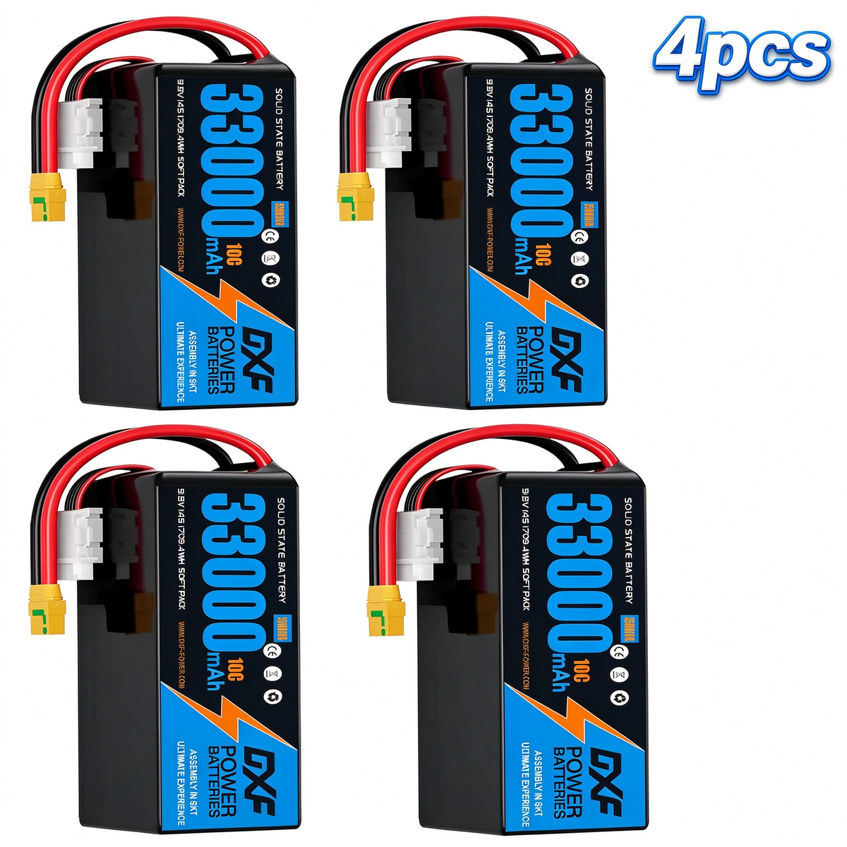DXF SEMI-SOLID 14S 51.8V 33000mAh 10C Soft Case LiPo Battery with 8AWG Wire for Toy Cars, Boats, UAVs & Drones (1-6 Pack)