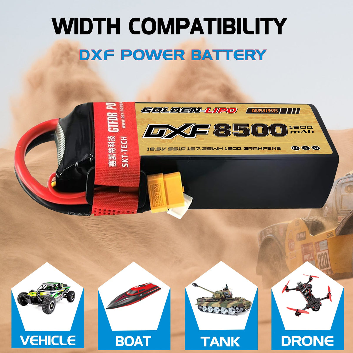 DXF LiPo Battery 6S 22.2V 8500mAh 150C Graphene Softcase with EC5 / T / TRX / XT60 / XT90 / XT150 / Q8s Plug for RC 1/8 1/10 Buggy Truck Car Off-Road Drone