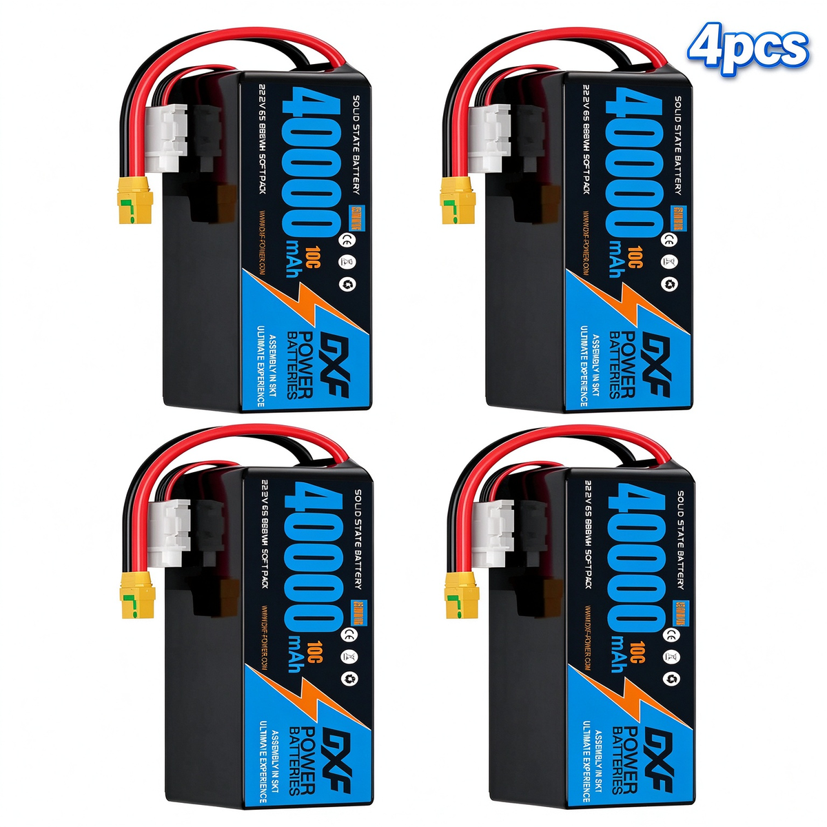 DXF SEMI-SOLID 6S 22.2V 40000mAh 10C Soft Case LiPo Battery with 8AWG Wire for Toy Cars, Boats, UAVs & Drones (1-6 Pack)