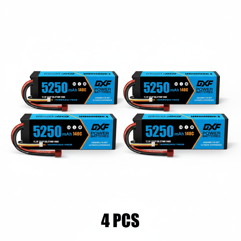DXF 3S 11.1V 5250mAh 140C Graphene Hardcase LiPo Battery with Deans T-Plug & 10AWG Wire (1-6 Pack)