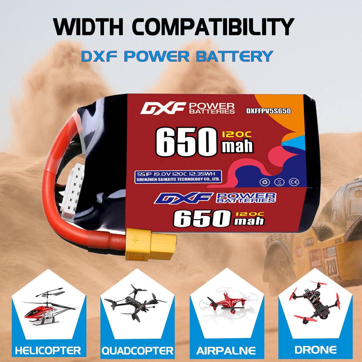 DXF 5S 19.0V 650mAh 150C LiPo Battery for FPV Micro Drones (PH2.0 / JST / XT30 / SM / XT60 / EC5 / XT90 Options)