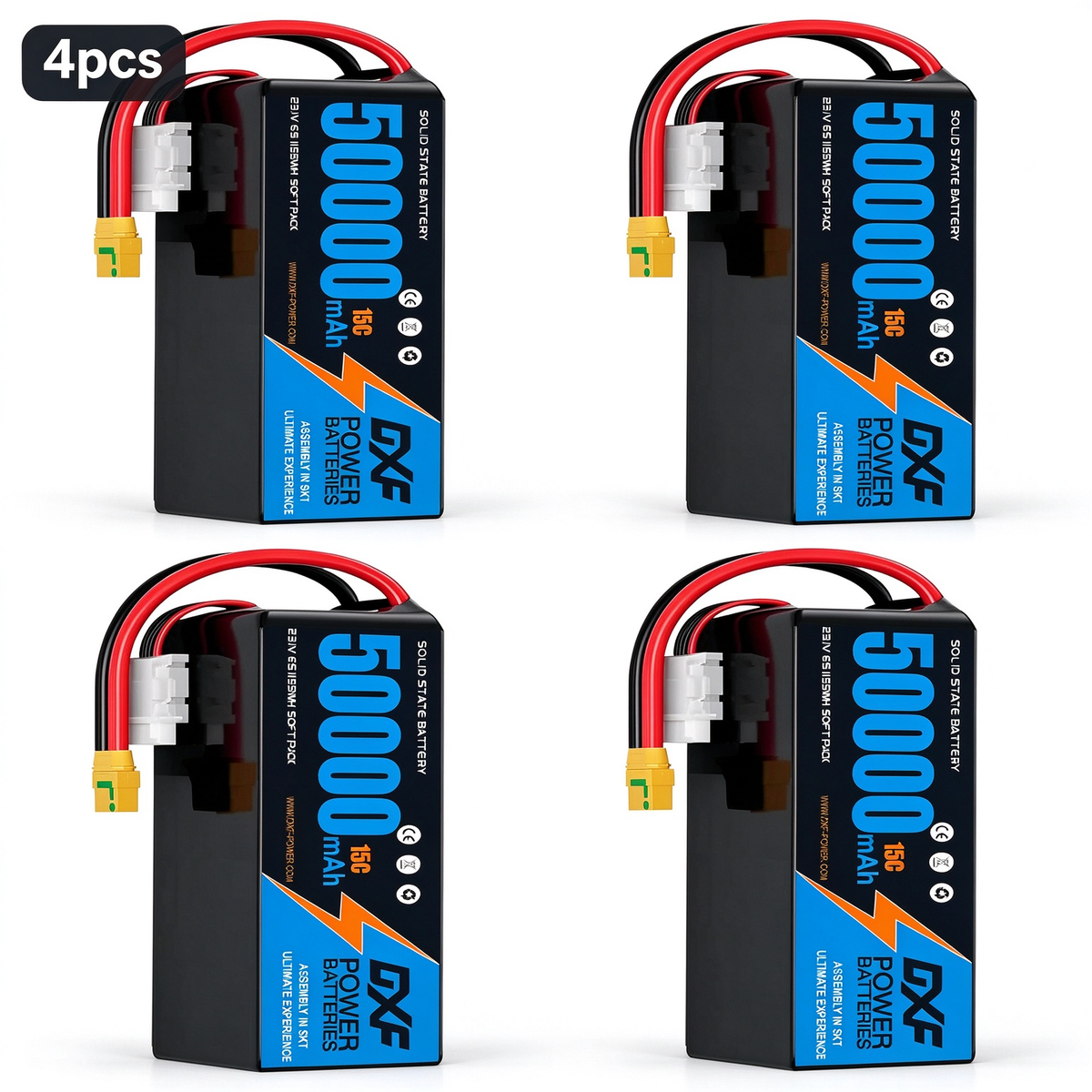 DXF 6S 23.1V 50000mAh 15C Soft Case LiPo Battery with 8AWG Wire for Toy Cars, Boats, UAVs & Drones (1-6 Pack)
