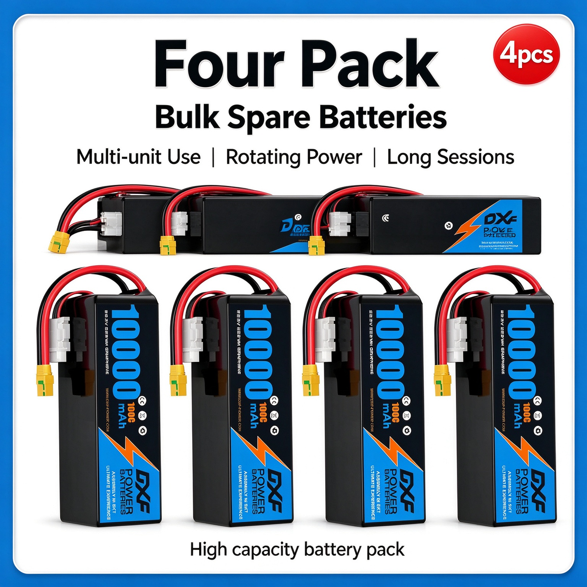 DXF 6S 22.2V 10000mAh 100C Soft Case LiPo Battery with 10AWG Wire for Toy Cars, Boats, UAVs & Drones (1-6 Pack)