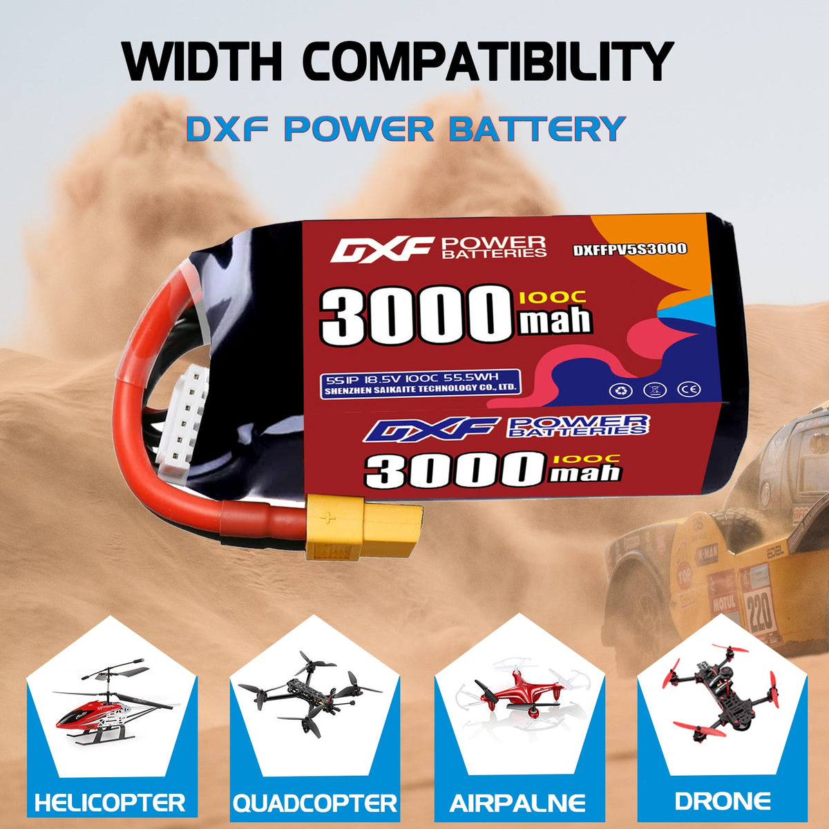 DXF 5S 18.5V 3000mAh 100C LiPo Battery for FPV Micro Drones (PH2.0 / JST / XT30 / SM / XT60 / EC5 / XT90 Options)