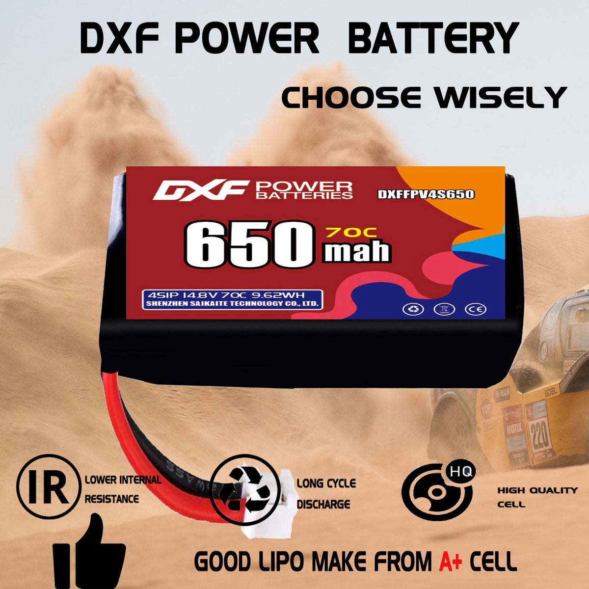 DXF LiPo Battery 4S 14.8V 650mAh 70C with PH2.0 / JST / XT30 / SM / XT60 / EC5 / XT90 for FPV Drone Whoop Micro Racing