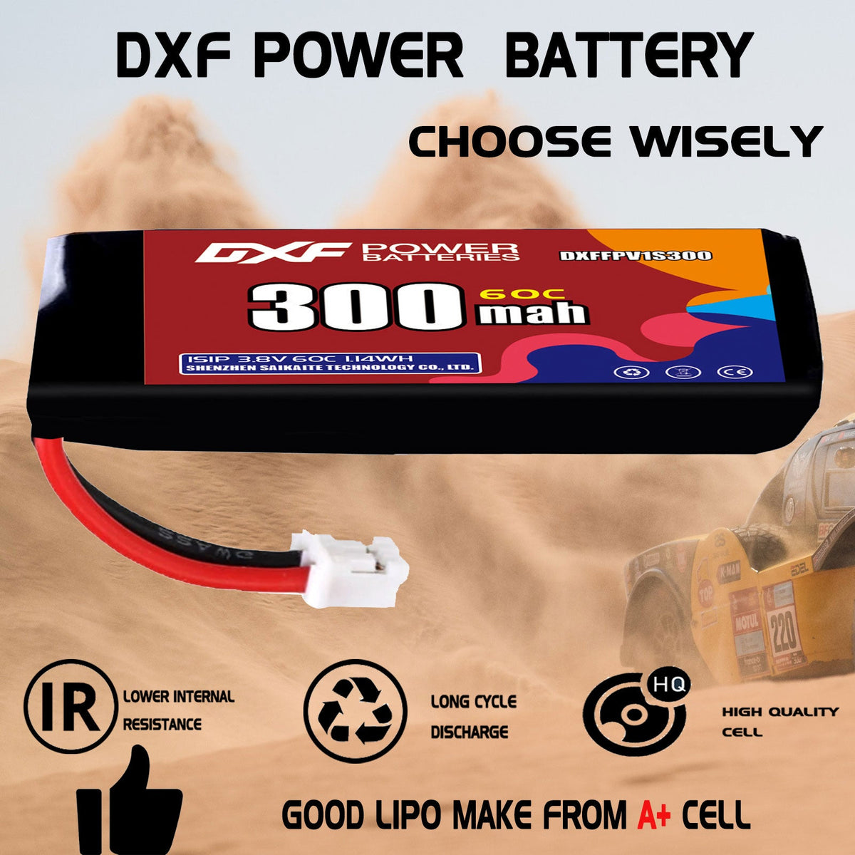 DXF LiPo Battery 1S HV 3.8V 300mAh 60C with PH2.0 / JST / XT30 / SM / XT60 / EC5 / XT90 for FPV Drone Whoop Micro Racing