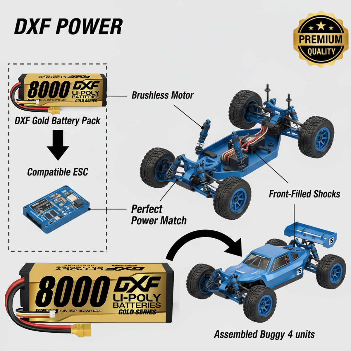 DXF Gold Version 3S HV 11.4V 8000mAh 140C Graphene Hardcase LiPo Battery with XT90 & 10AWG Wire (1-6 Pack)