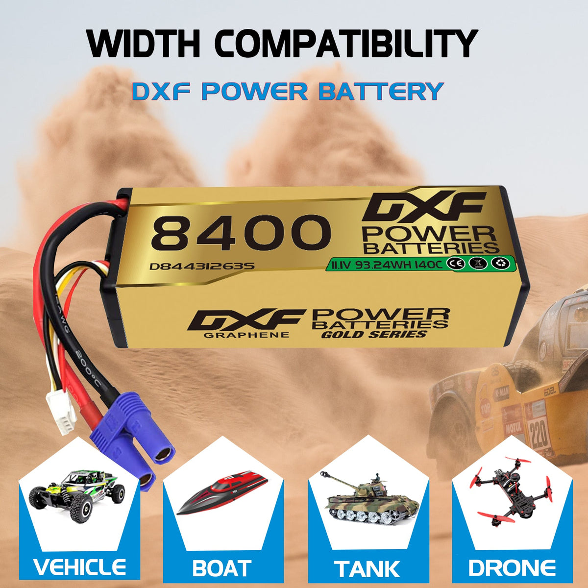 DXF LiPo Battery 3S 11.1V 8400mAh 140C Graphene Hardcase Gold with EC5 / T / TRX / XT60 / XT90 / XT150 / Q8s Plug for RC 1/8 1/10 Buggy Truck Car Off-Road Drone