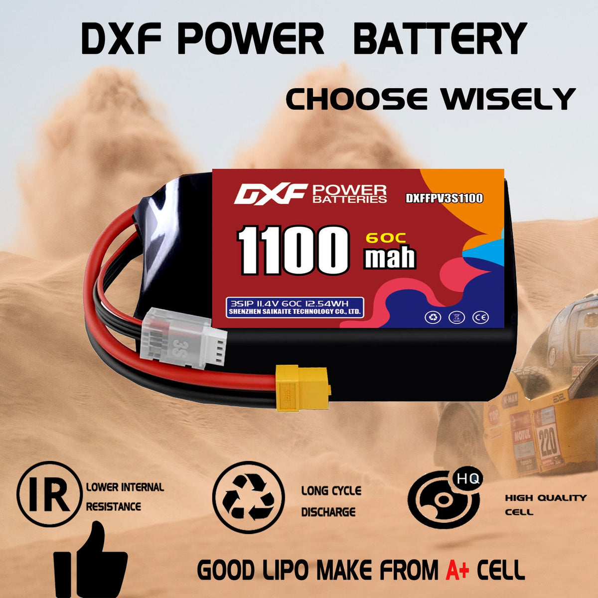 DXF LiPo Battery 3S HV 11.4V 1100mAh 60C with PH2.0 / JST / XT30 / SM / XT60 / EC5 / XT90 for FPV Drone Whoop Micro Racing
