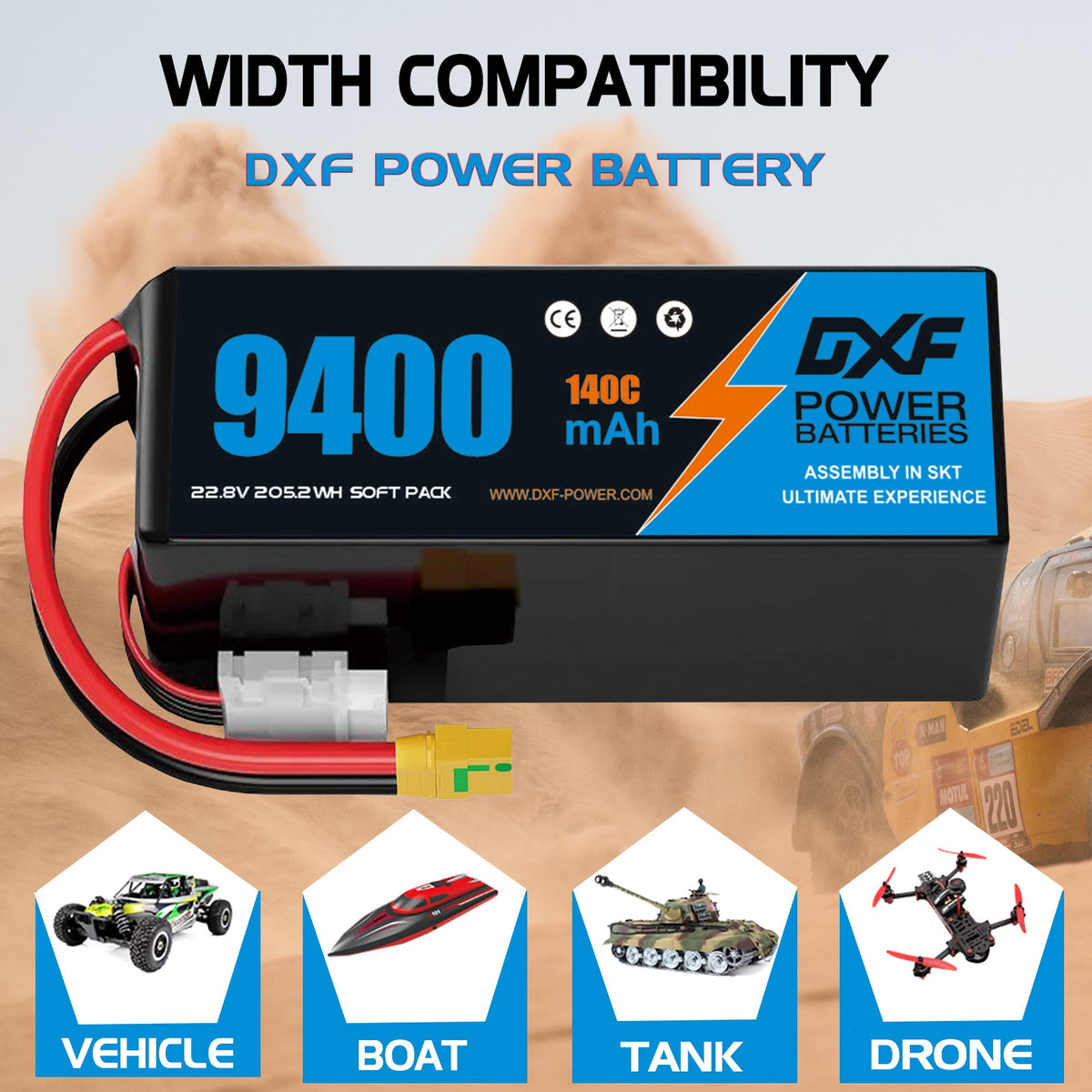 DXF LiPo Battery 6S HV 22.8V 9400mAh 140C Graphene Softcase Gold with EC5 / T / TRX / XT60 / XT90 / XT150 / Q8s Plug for RC 1/8 1/10 Buggy Truck Car Off-Road Drone