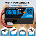 DXF SEMI-SOLID 12S 44.4V 66000mAh 5C Soft Case LiPo Battery with 8AWG Wire for Toy Cars, Boats, UAVs & Drones (1-6 Pack)