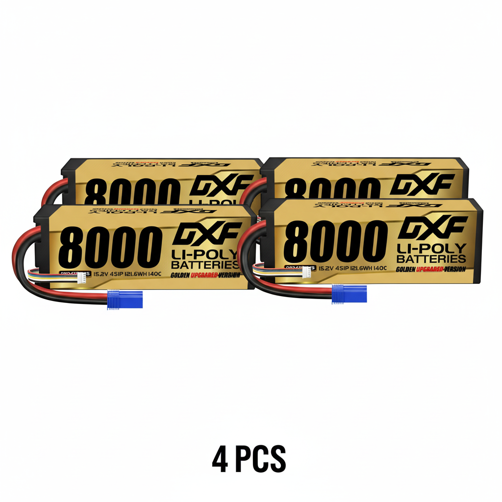 DXF Gold Standard 4S HV 15.2V 8000mAh 140C Graphene Hardcase LiPo Battery with EC5 & 10AWG Wire (1-6 Pack)