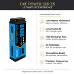 DXF BLUE 2S HV 7.6V 8400mAh 140C Graphene Slim Hardcase LiPo with 5mm to Deans/T-Plug & 10AWG Wire (1-6 Pack)