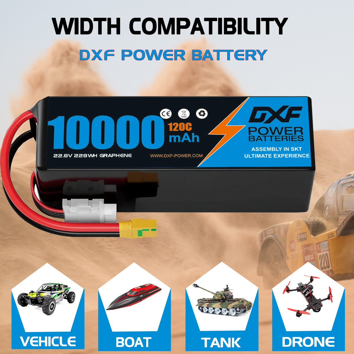 DXF 6S 22.8V 10000mAh 120C Soft Case LiHV Battery with 8AWG Wire for Toy Cars, Boats, UAVs & Drones (1-6 Pack)