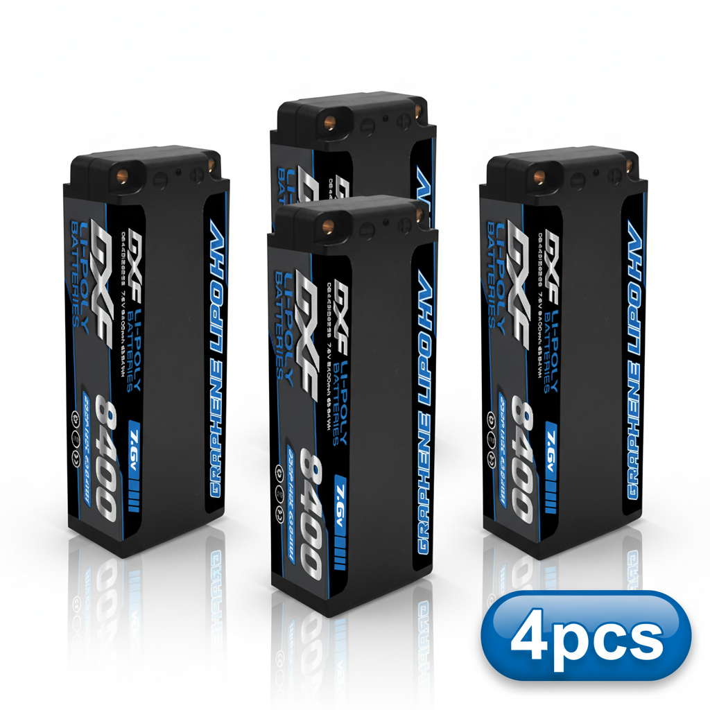 DXF 2S HV 7.6V 8400mAh 140C Graphene LiPo Hardcase Battery with 12AWG 5mm Bullet to Deans Plug for 1/8 1/10 RC Car Truck Boat Drone (1-6 Pack Available)