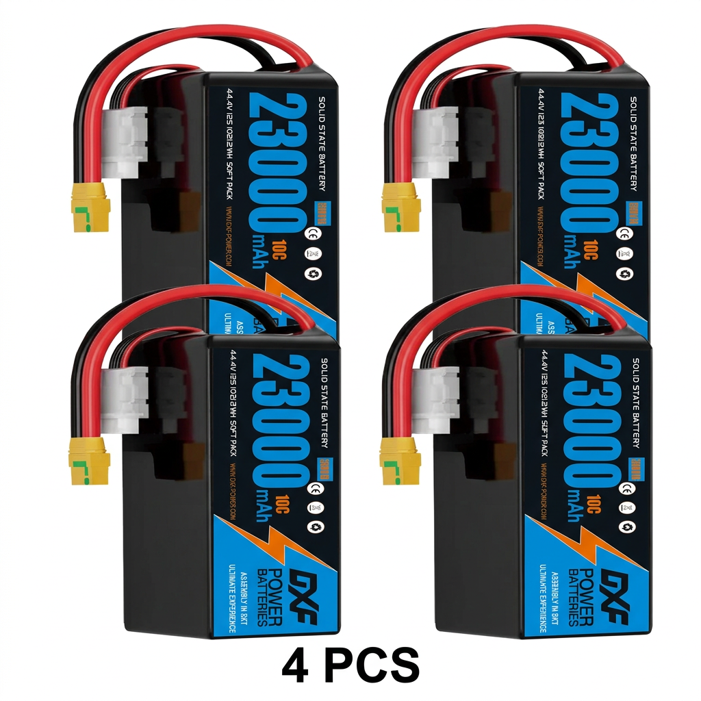 DXF SEMI-SOLID 12S 44.4V 23000mAh 10C Soft Case LiPo Battery with 8AWG Wire for UAVs & Drones (1-6 Pack)
