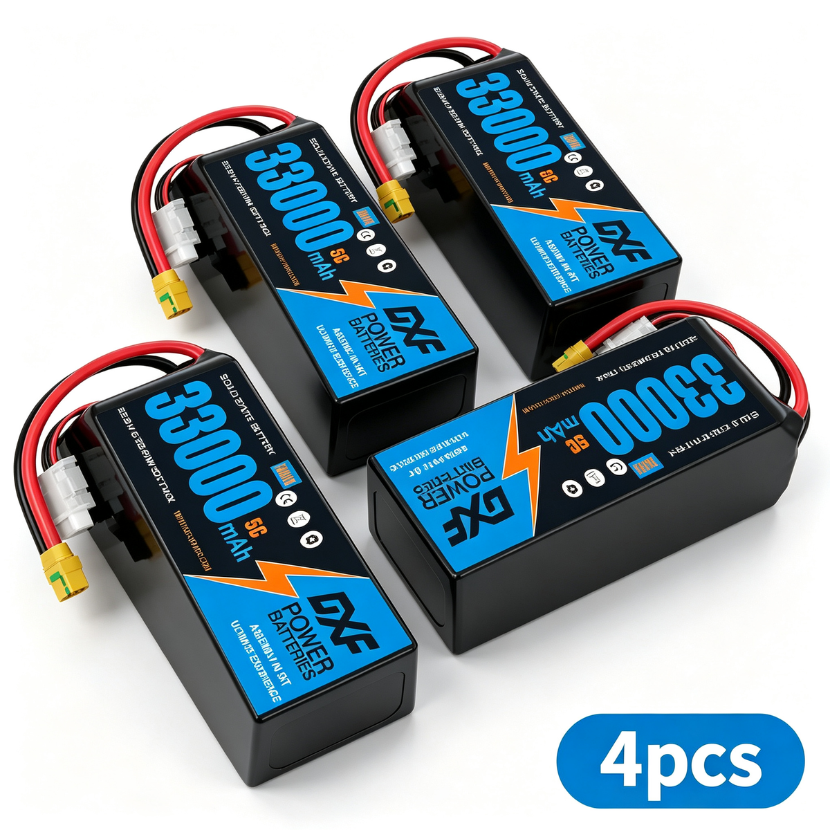 DXF 6S 22.2V 33000mAh 5C Soft Case LiPo Battery with 8AWG Wire for Toy Cars, Boats, UAVs & Drones (1-6 Pack)