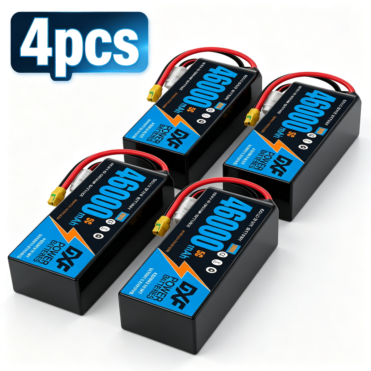 DXF 6S 22.2V 46000mAh 5C Soft Case LiPo Battery with 8AWG Wire for Toy Cars, Boats, UAVs & Drones (1-6 Pack)